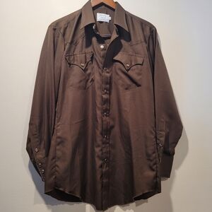 H Bar C Brown Chocolate Brown Pearl Buttoned Shirt 15.5-34